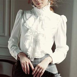 Women's Stand Up Collar Ruffle Shirt